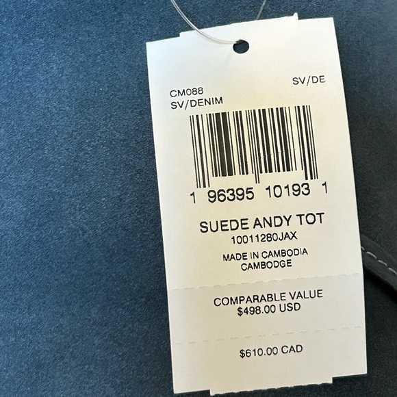 COACH Andy Suede and Pebble Leather Tassel Cinch Tote in Denim Blue NWT - Picture 12 of 12